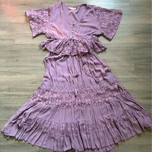 Tree of Life - Boho Zandu Top & Skirt Set - Lilac - Free Size